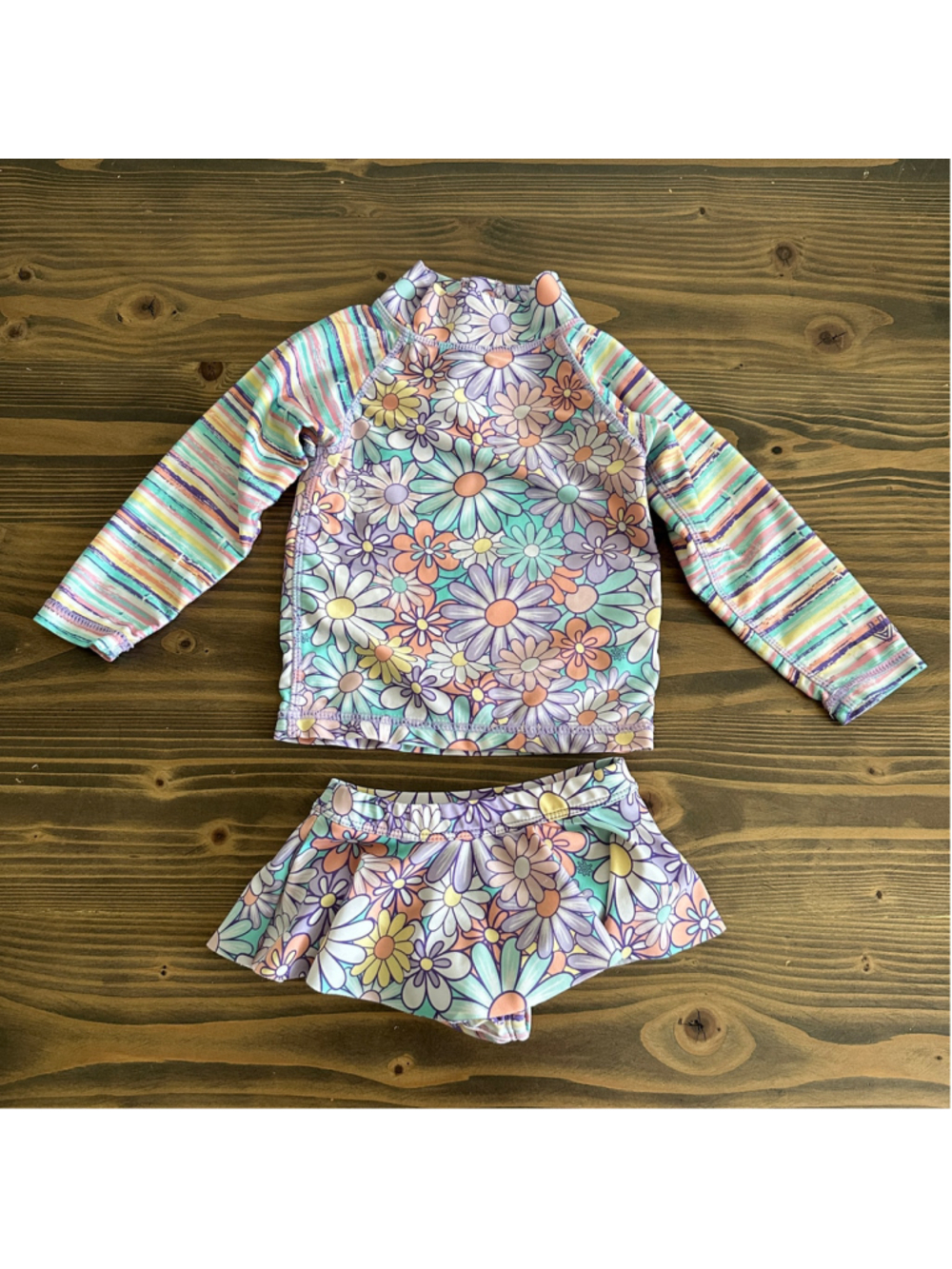 UVSkinz Girls 2T Floral Swim Set UPF 50+ Rash Guard Skirted Bottom Purple